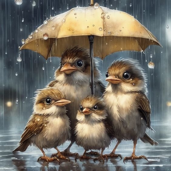 Ненастье - дождь, птицы, зонт - оригинал