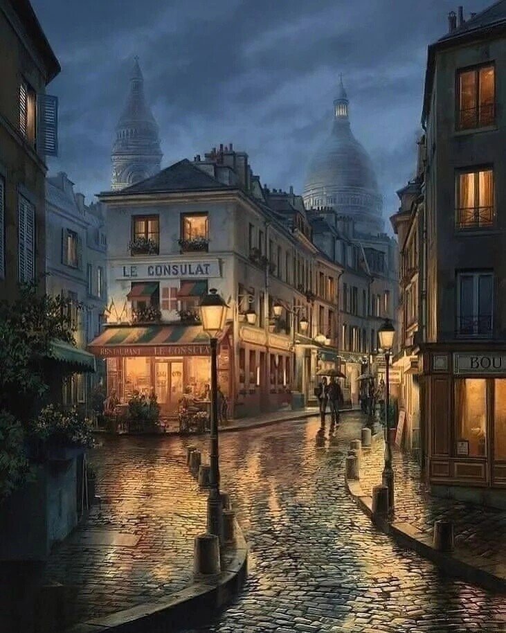 Париж - улица, париж, вечер, дождь - оригинал