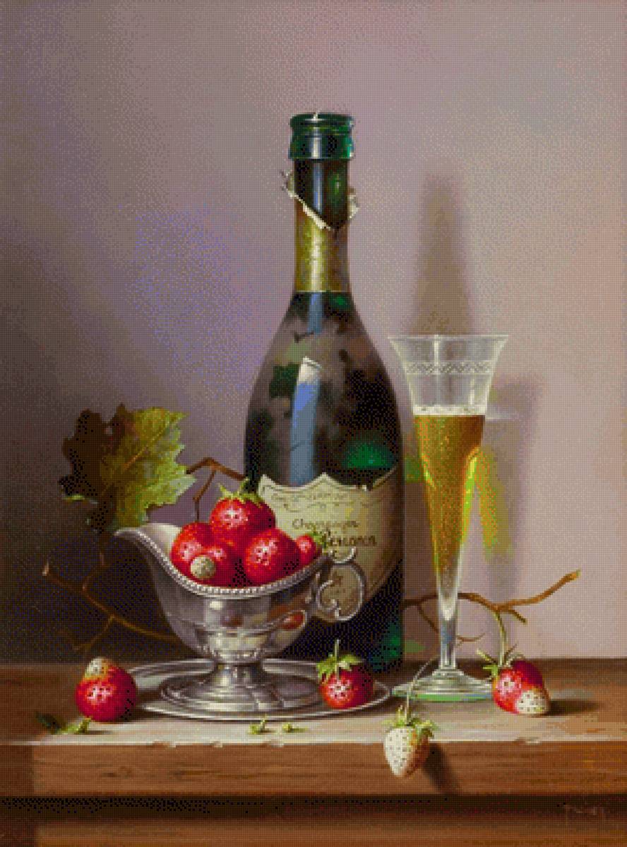 Натюрморт - клубника, шампанское - предпросмотр
