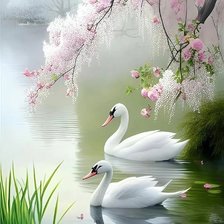 Схема вышивки «Phong cảnh vịt trong hồ»