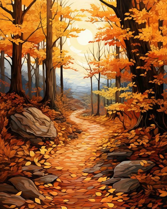 Осенний лес - акварель, пейзаж, лес, природа, осень - оригинал