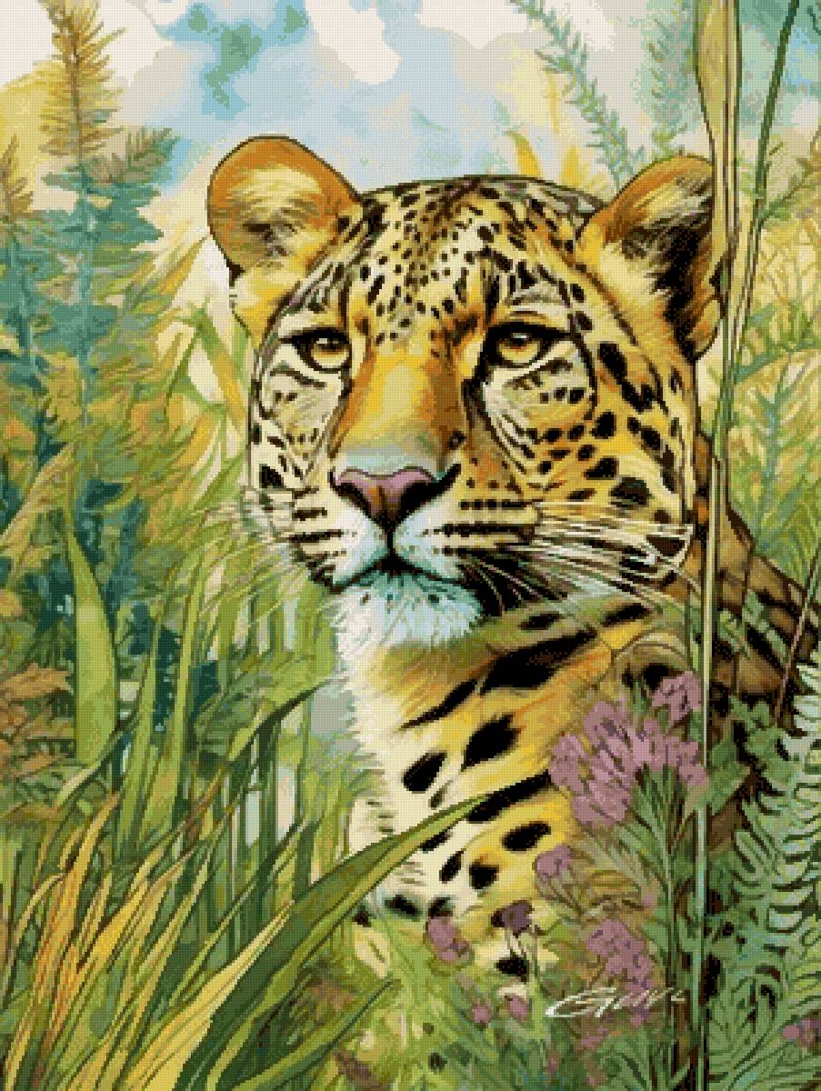 Леопард - дикие кошки, животные, леопард, природа, кот, акварель - предпросмотр