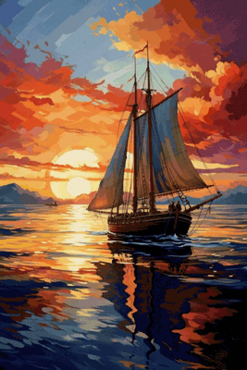 Парусник - парусник, закат, море - предпросмотр