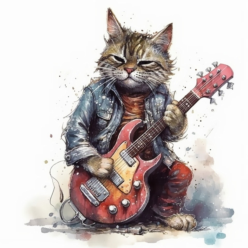 Кот-гитарист - муызыка, животные, кот - оригинал