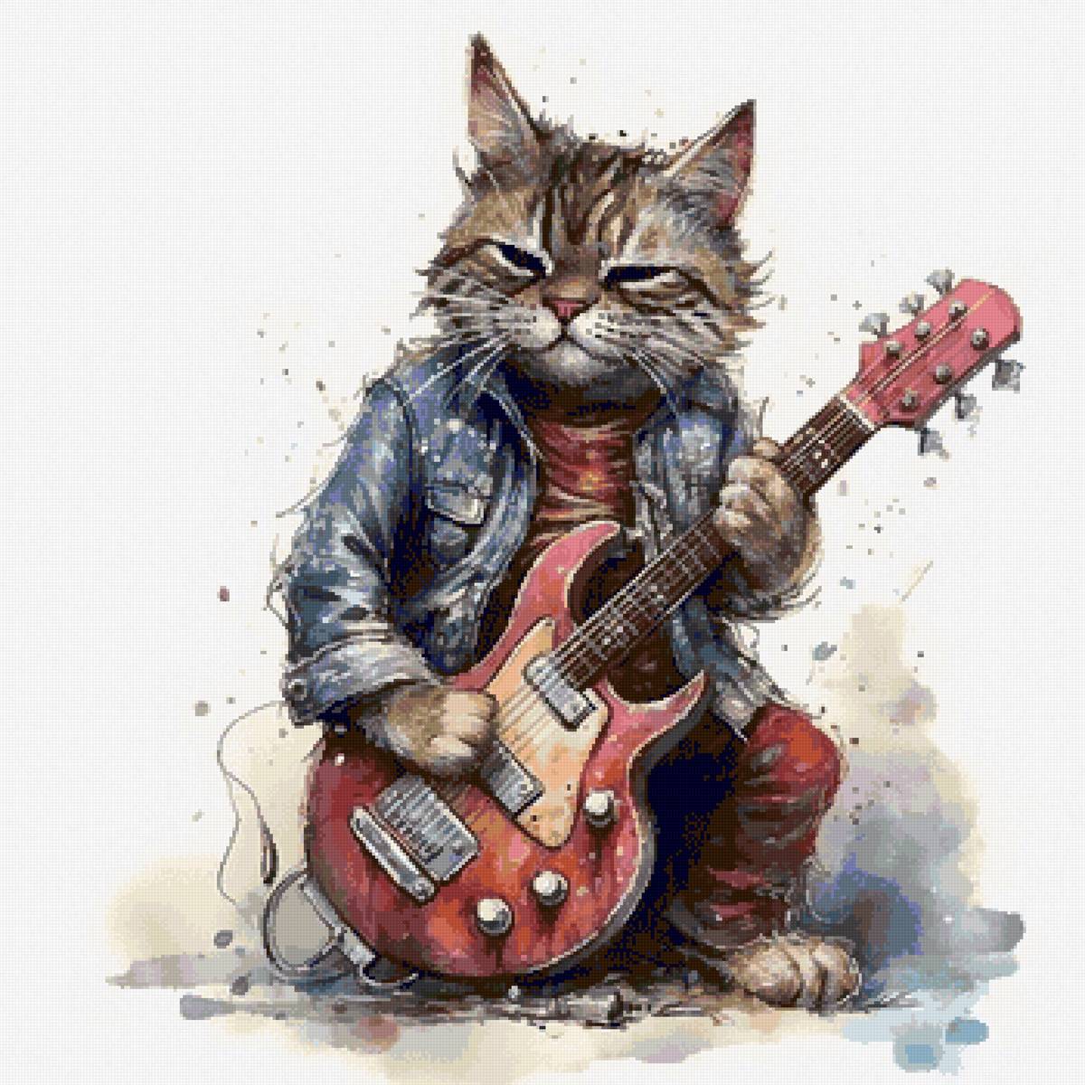 Кот-гитарист - кот, муызыка, животные - предпросмотр