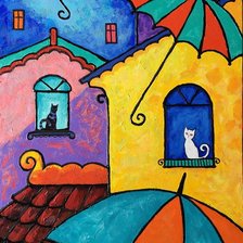 Схема вышивки «Кошки в окошке»