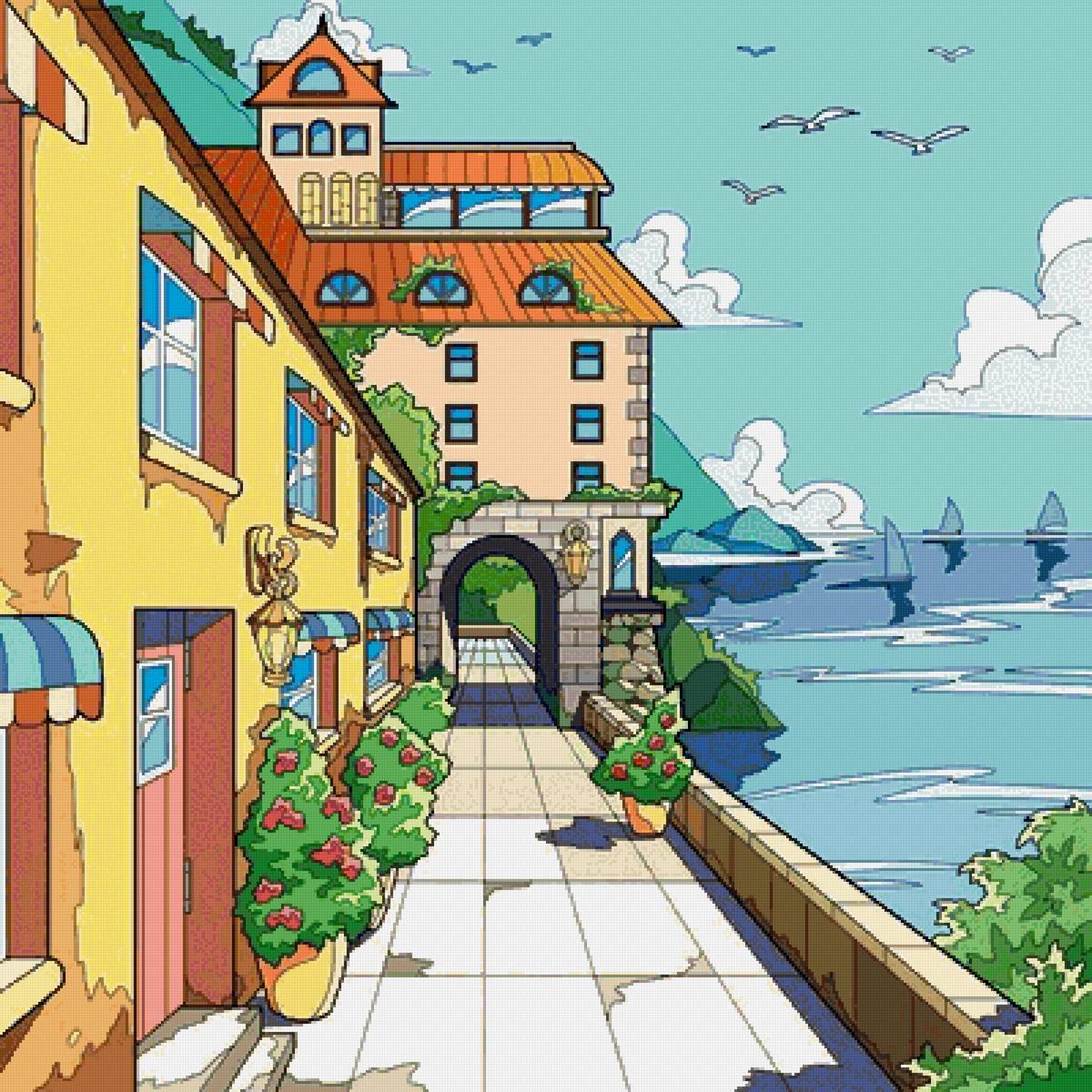 Приморский городок - город набережная, море - предпросмотр