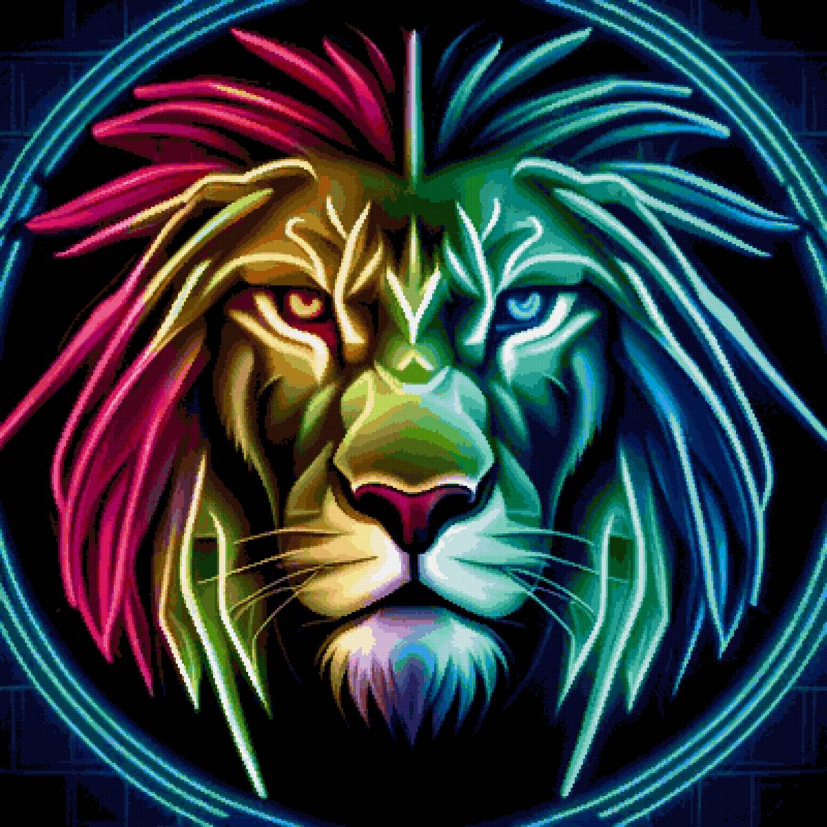 Неоновый лев - арт, лев, животные - предпросмотр