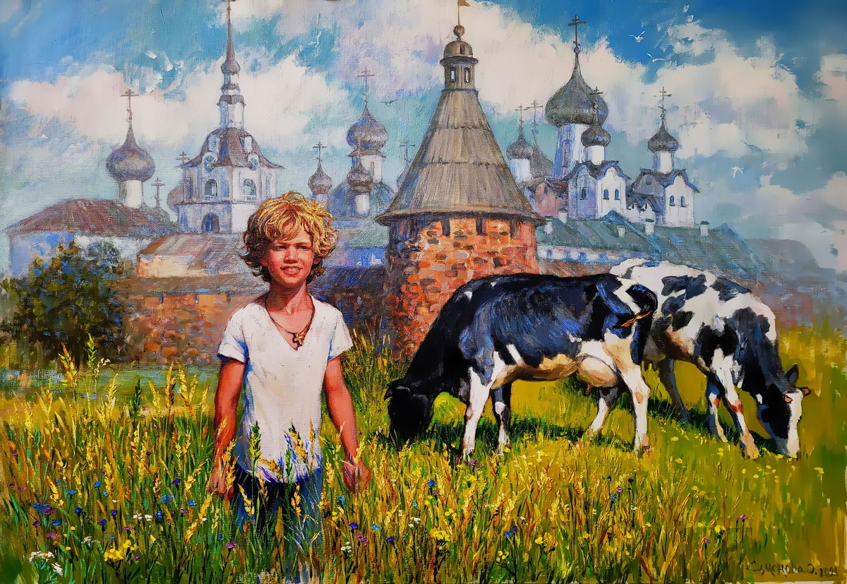 Василек. По картине Ольги Симоновой - художники, мальчик, картина, ребенок, картины, живопись - оригинал