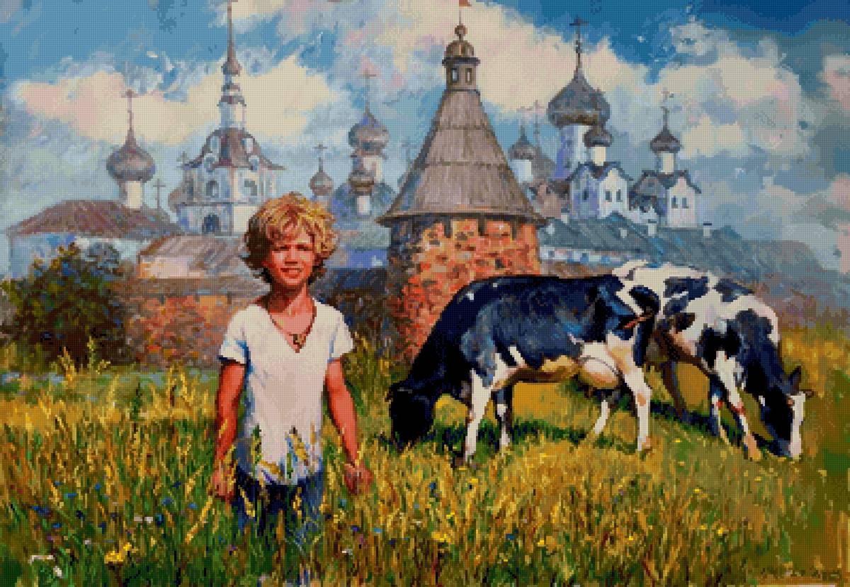 Василек. По картине Ольги Симоновой - мальчик, ребенок, картины, художники, картина, живопись - предпросмотр