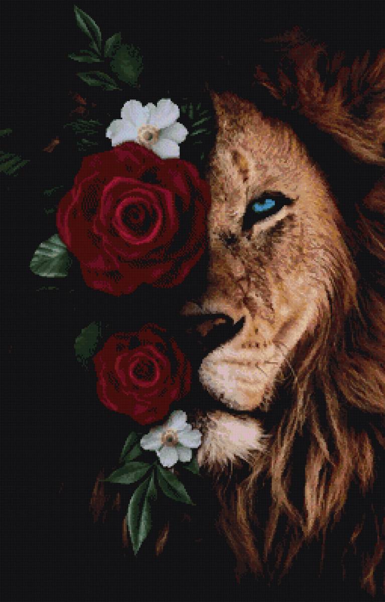 1/2 Лев с цветами - лев цветы - предпросмотр