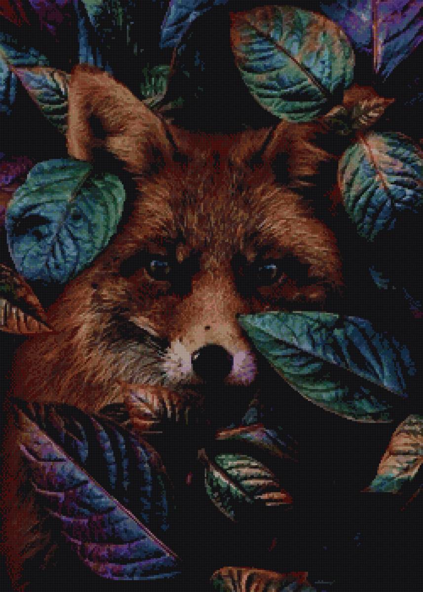 Лиса в листве - лиса листики - предпросмотр