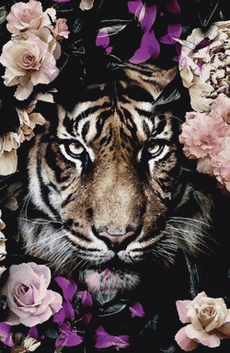 Тигр в цветах - тигр цветы - предпросмотр