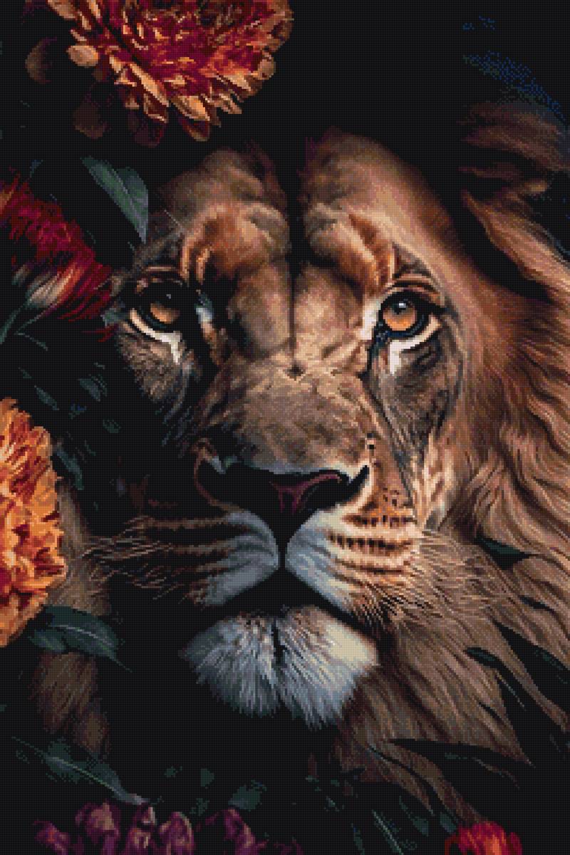 Лев с цветами - лев цветы - предпросмотр