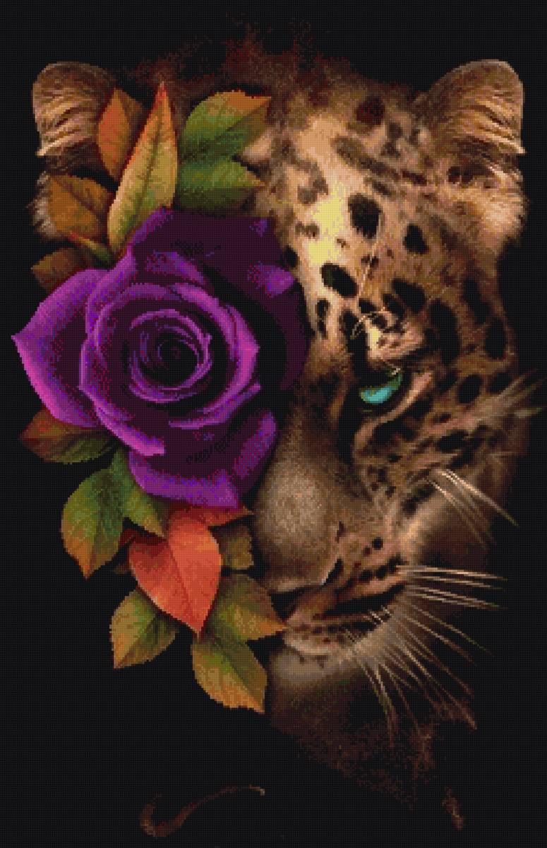 1/2 леопарда с цветком - леопард цветок - предпросмотр