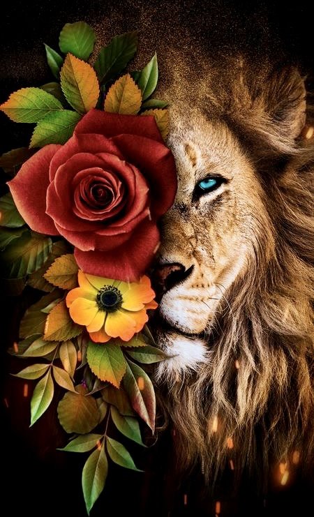 1/2 Лев и цветы - лев цветы - оригинал