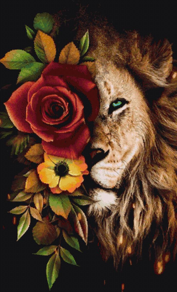 1/2 Лев и цветы - лев цветы - предпросмотр