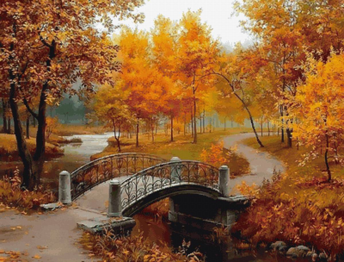 Осень в парке - парк, мост, осень - предпросмотр
