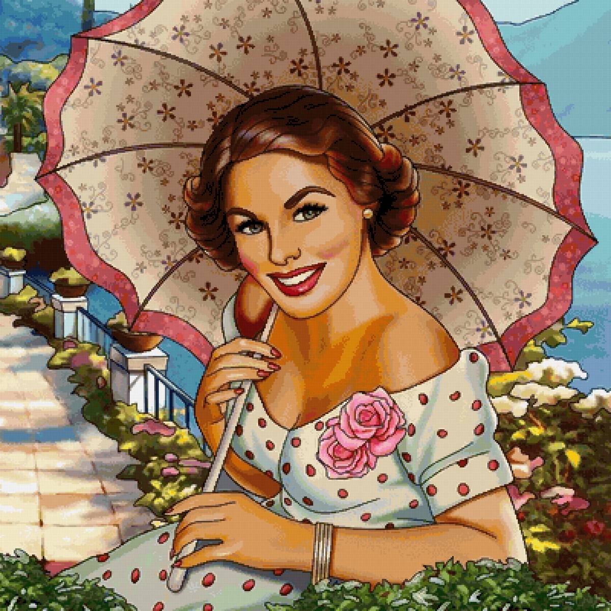 Под зонтиком - женщина, девушка - предпросмотр