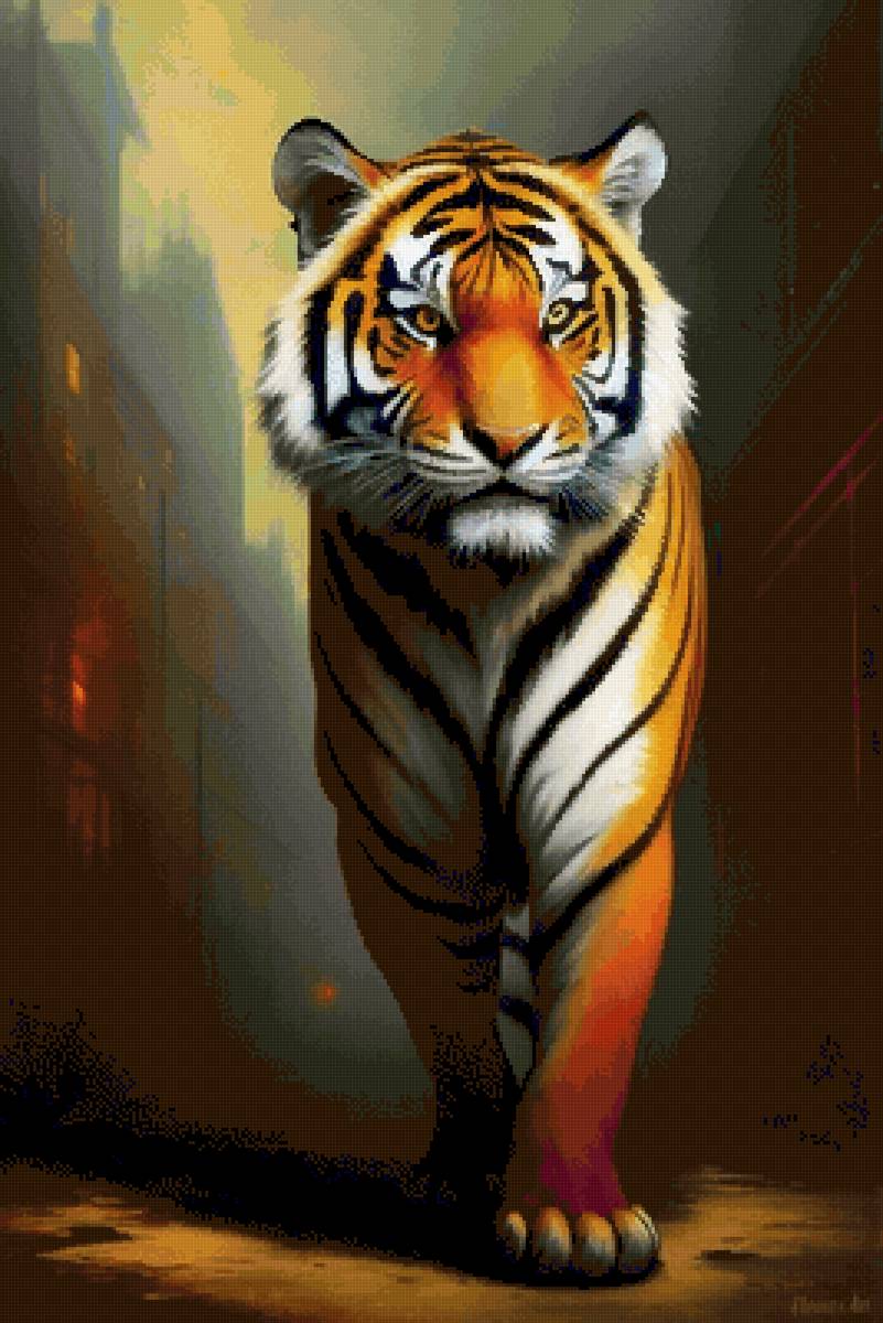 Тигр в городе - дикие кошки, животные, тигр - предпросмотр