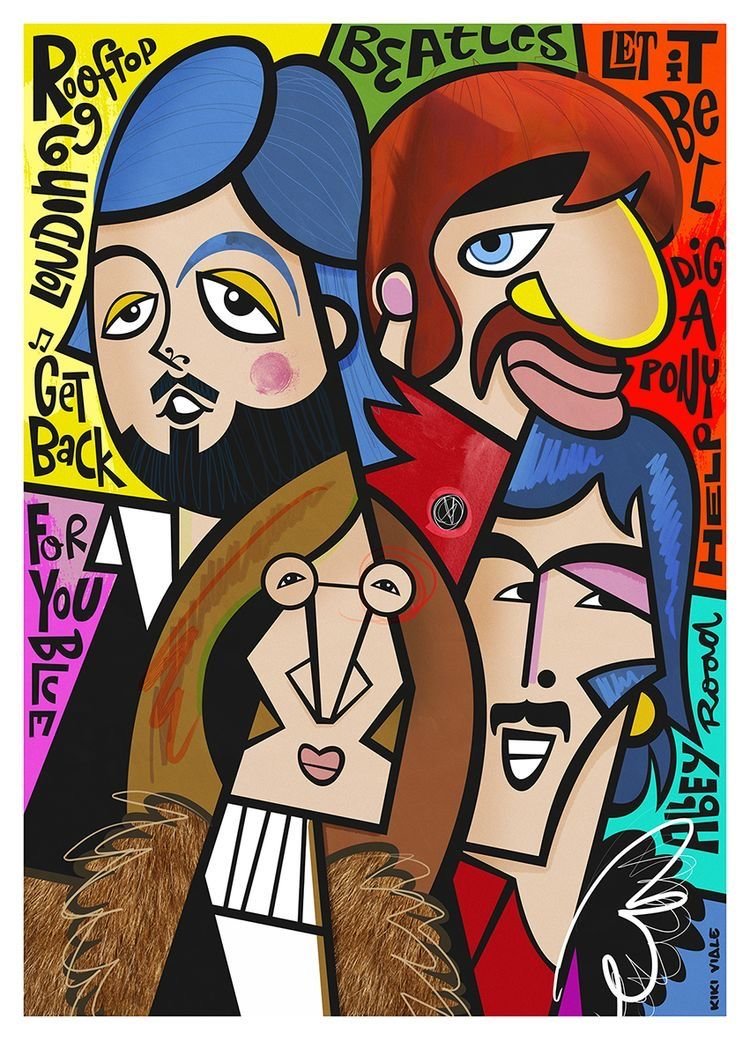 Beatles - шарж, знаменитости, арт - оригинал