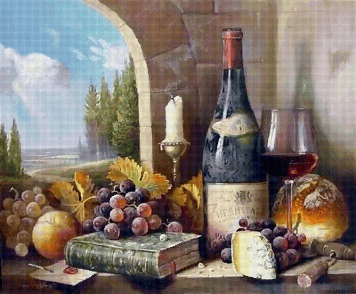 №2725940 - вино, свеча, еда, окно, виноград, сыр - предпросмотр