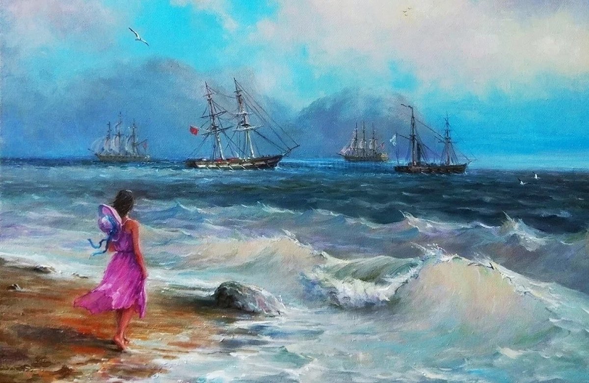 Девушна на море - море - оригинал