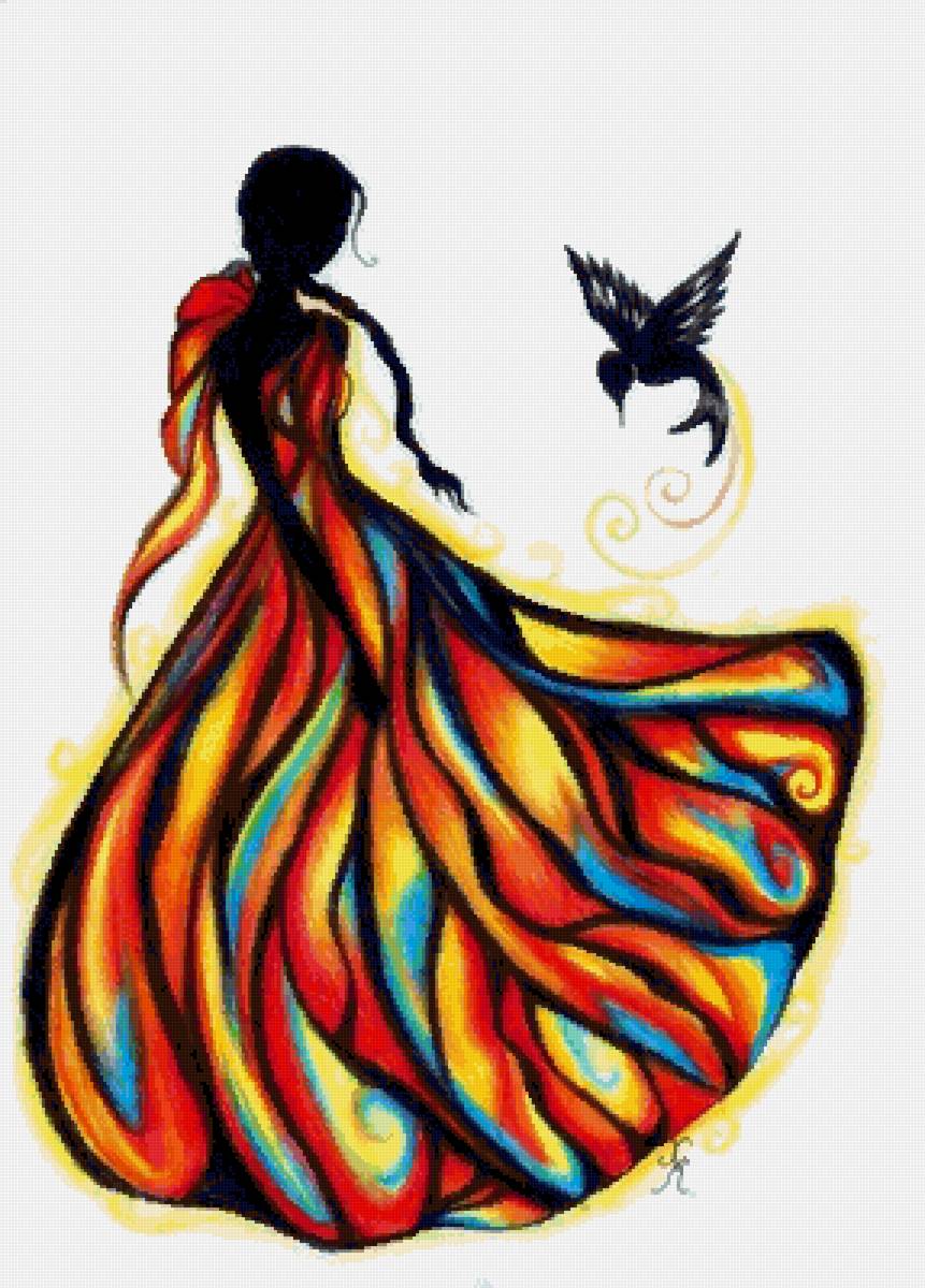 Девушка и птица - арт, девушка, женщина - предпросмотр