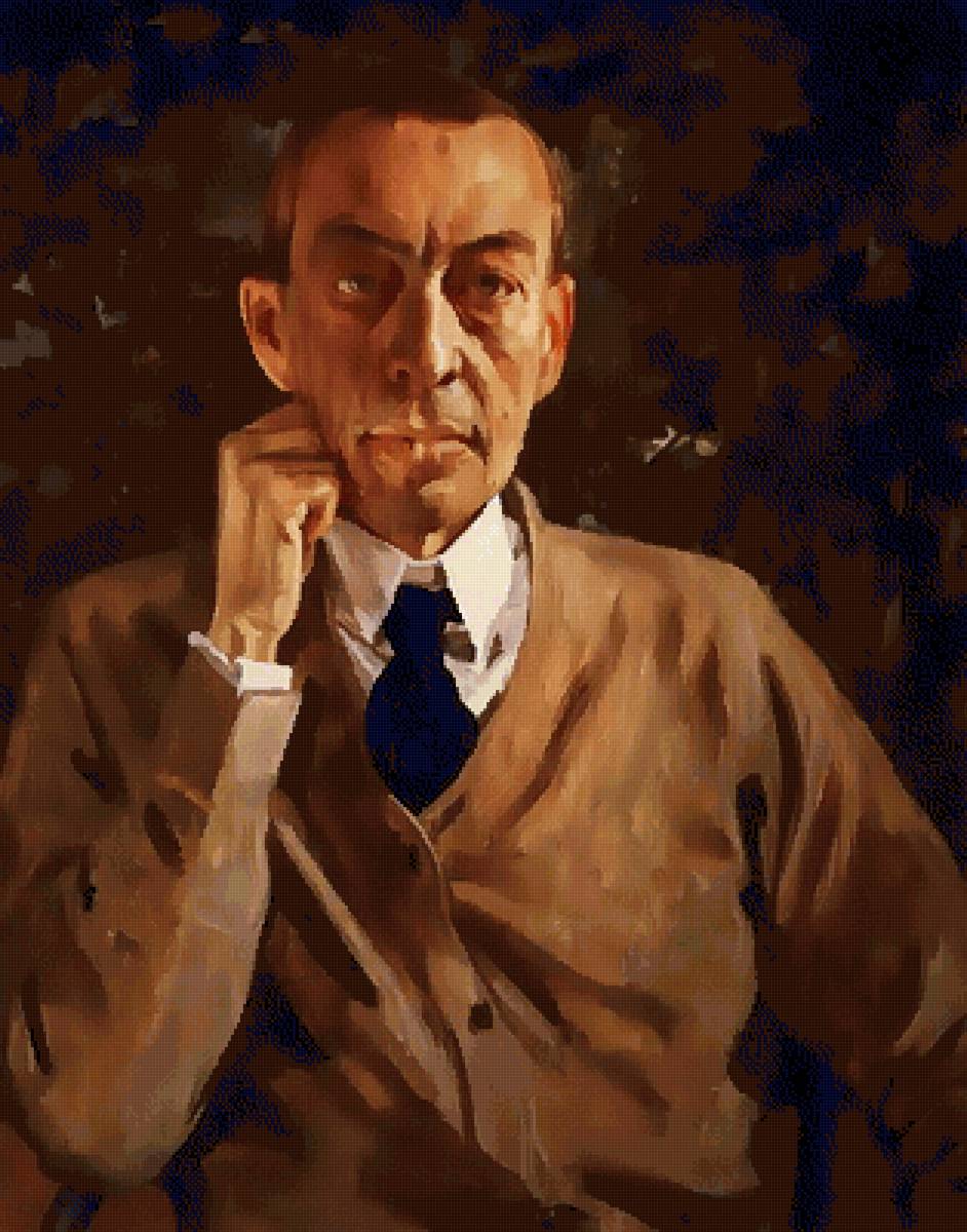 Портрет С.В. Рахманинова. По картине Сомова К. А. - мужчина, живопись, художники, картина, знаменитость, картины - предпросмотр