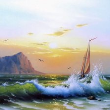 Схема вышивки «Парусник в море»