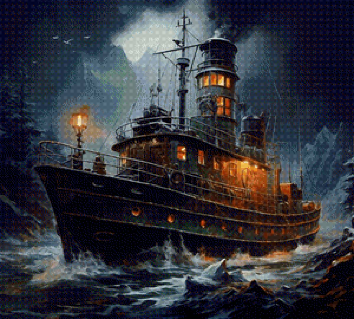 Корабль - корабль, ночь, море, океан - предпросмотр