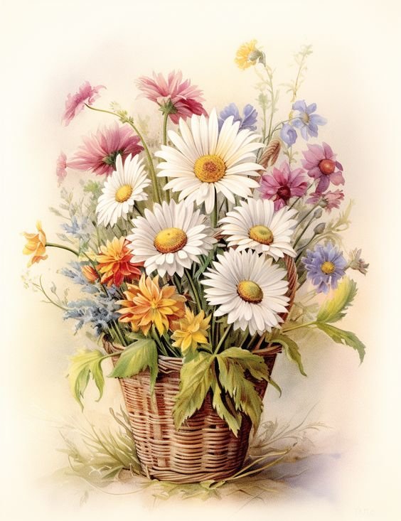 Корзина с цветами - корзина, цветы - оригинал