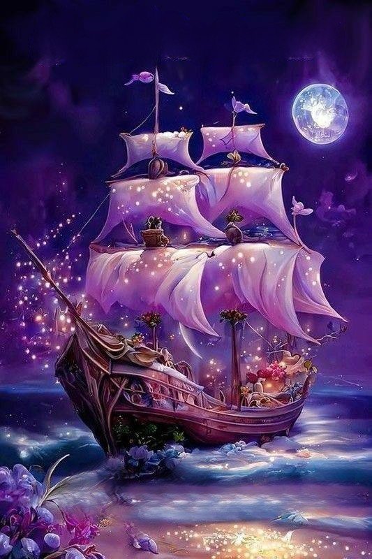 Корабль - корабль, луна, море, ночь - оригинал