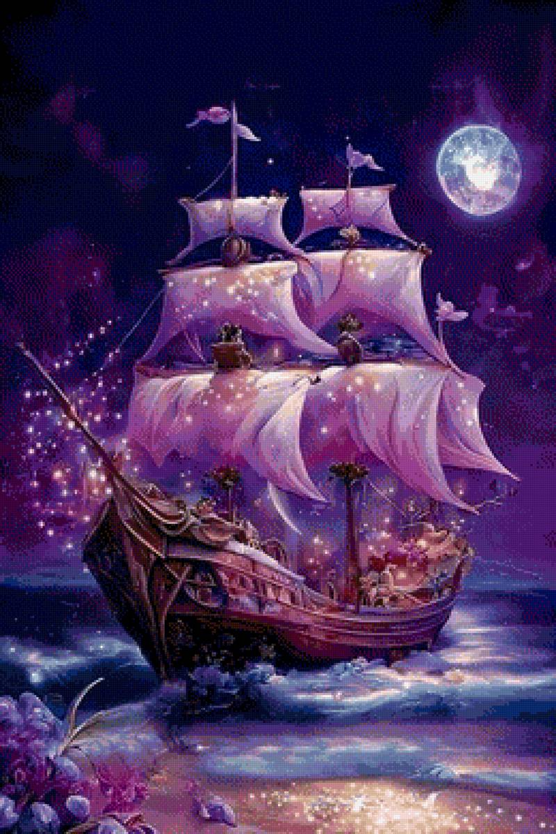 Корабль - корабль, море, луна, ночь - предпросмотр