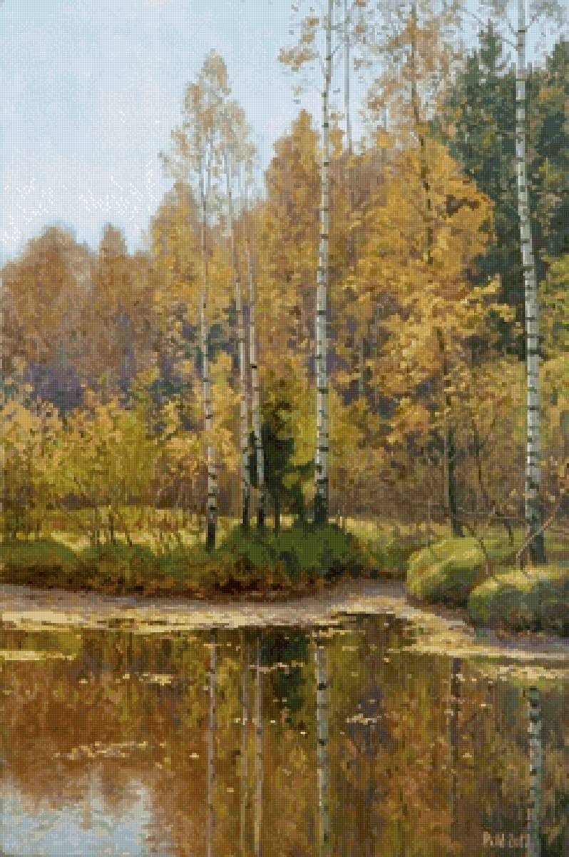 Осенний лес - лес, осень, пруд, туман - предпросмотр