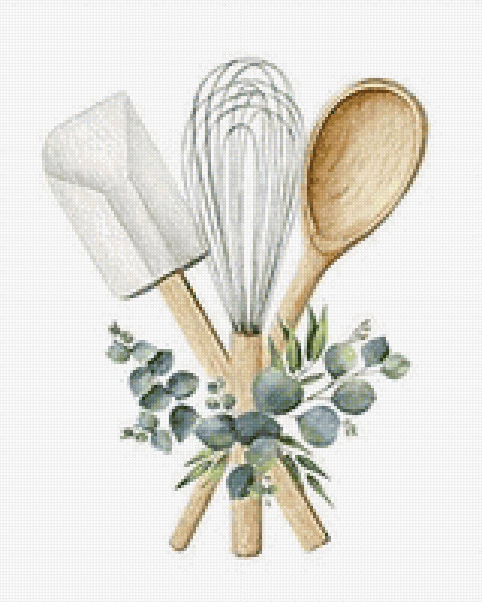 Кухня 1 - акварель, растения, кухня - предпросмотр