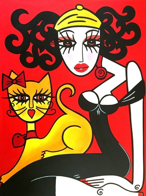 Женщина с кошкой. Арт - женщина, арт, кот, абстракция - оригинал
