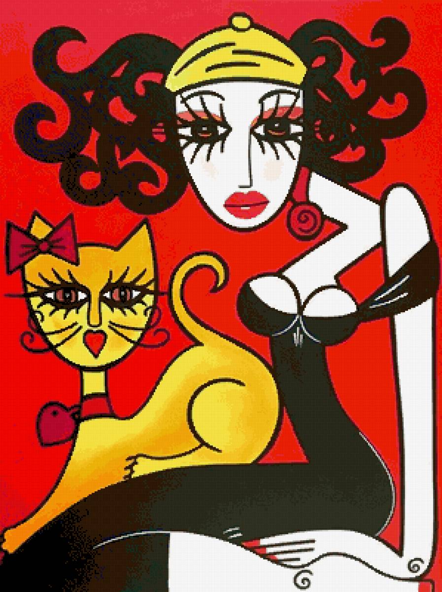 Женщина с кошкой. Арт - кот, женщина, абстракция, арт - предпросмотр