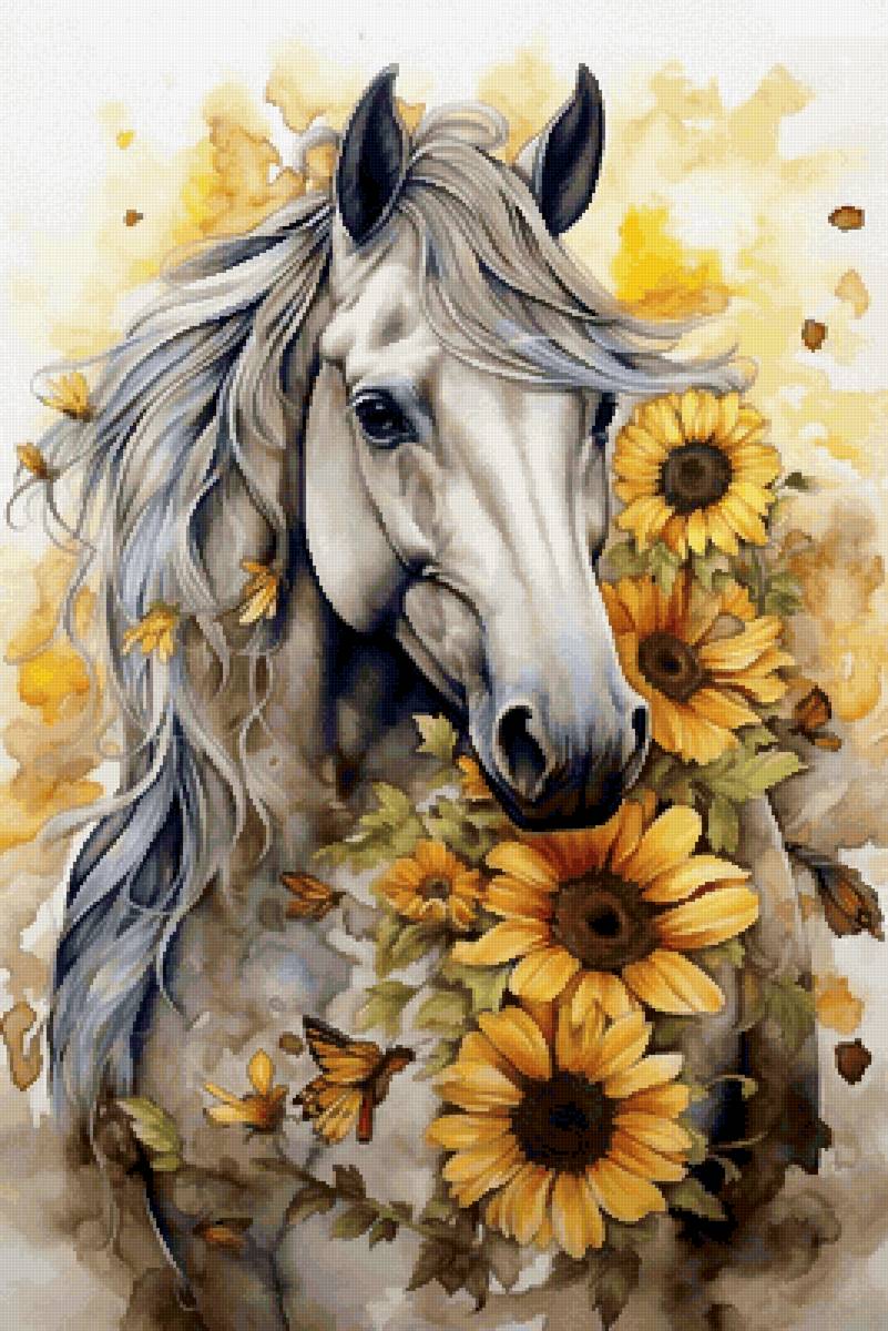 Белый конь - животные, конь, лошадь - предпросмотр