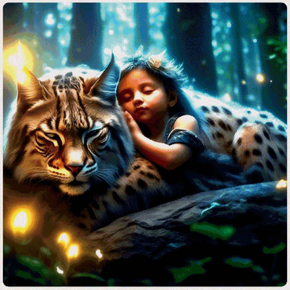 Девочка и зверь - девочка, дикая кошка - предпросмотр