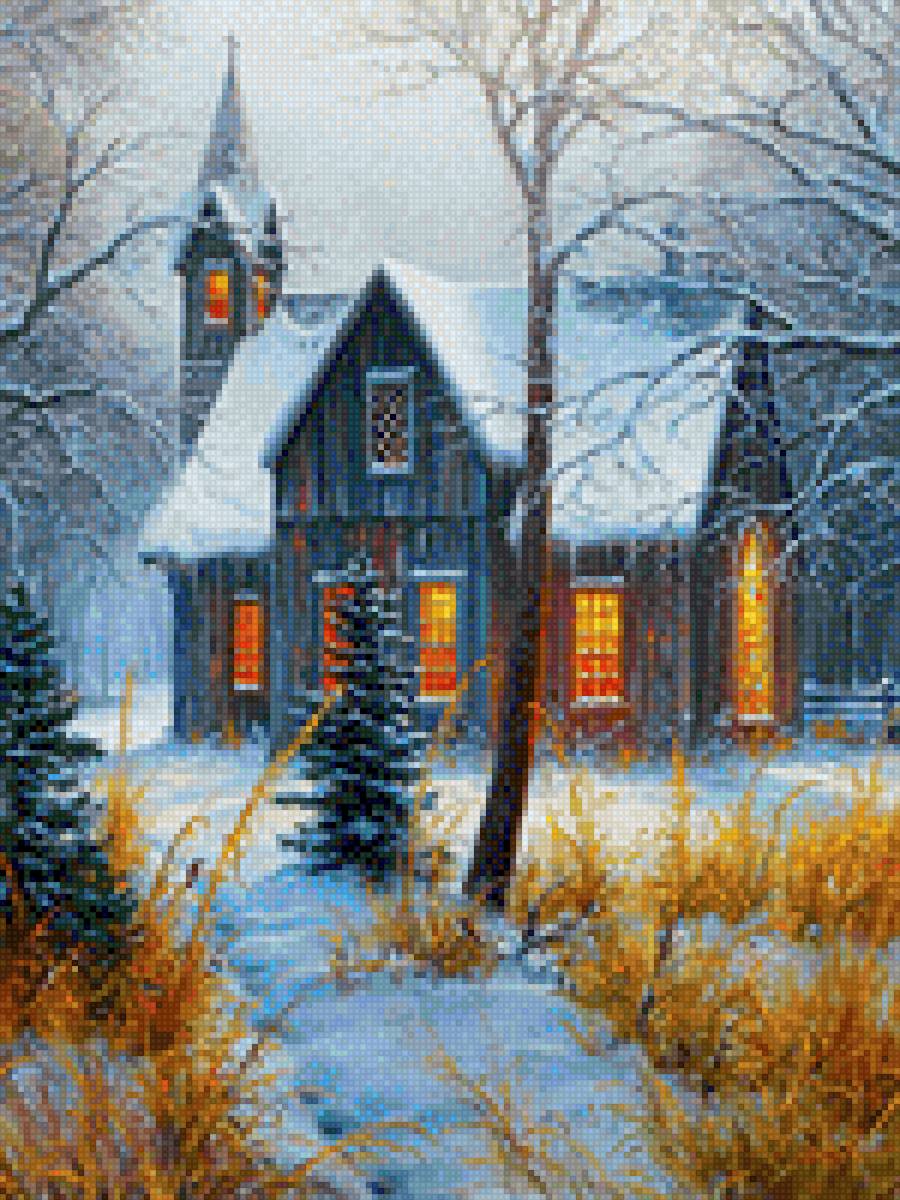 Дом в зимнем лесу - предпросмотр