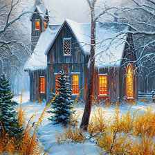 Схема вышивки «Дом в зимнем лесу»