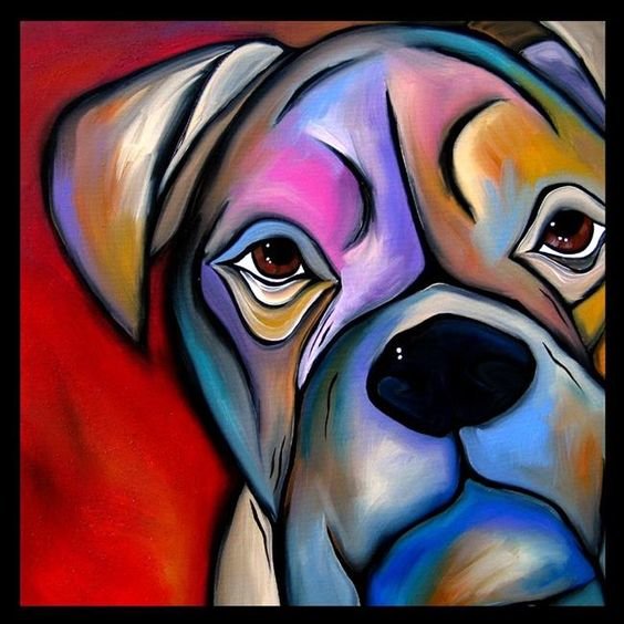 Портрет знакомого боксера. Художник Steven Schuman - животные, собака, собаки, живопись, картина - оригинал