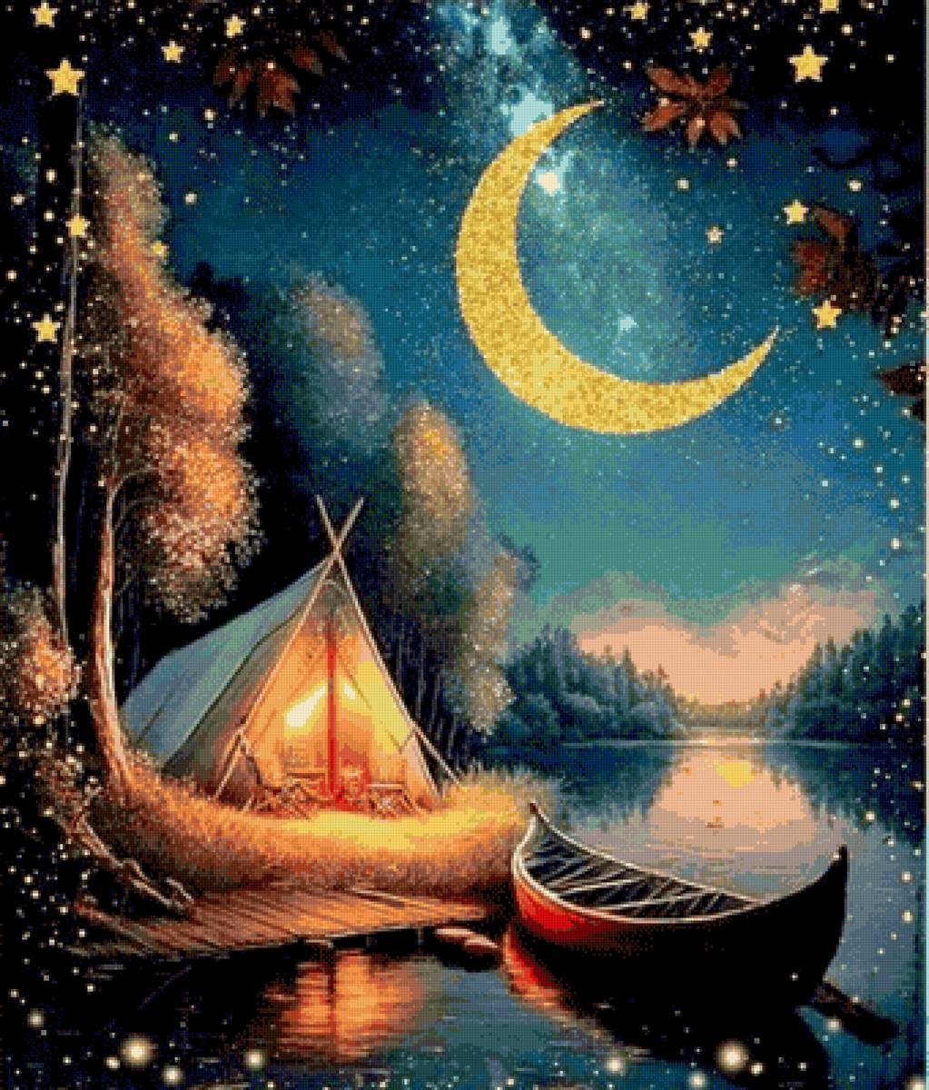 Озеро в лесу - река, лодка, озеро, ночь, поход, рыбалка - предпросмотр