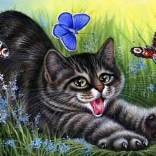 Схема вышивки «Кот и бабочки»