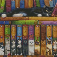 Схема вышивки «книжные полки с котиками»