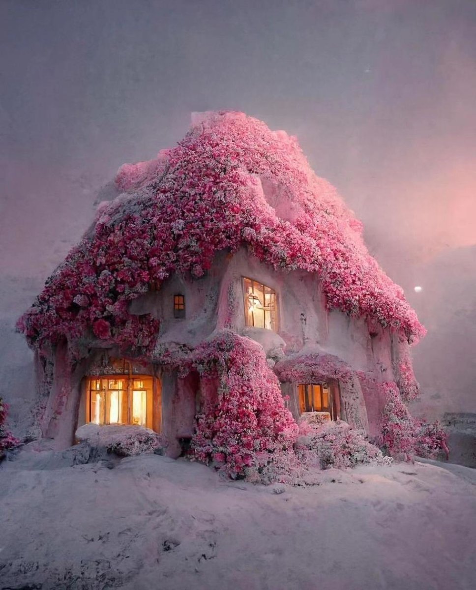 Дом - цветы, снег, дом, зима - оригинал