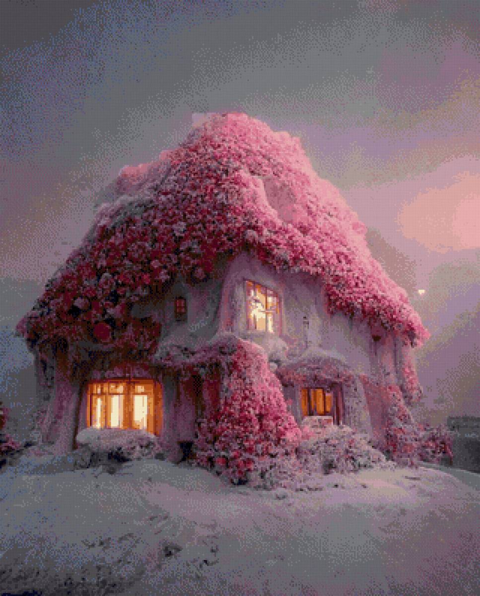 Дом - дом, снег, зима, цветы - предпросмотр