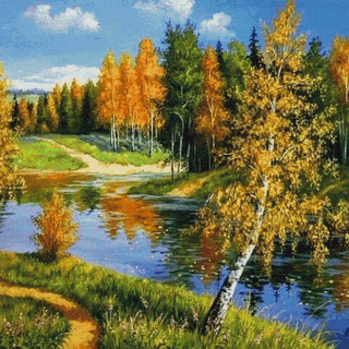 Яркая осень - пейзаж, река, осень, деревья - предпросмотр