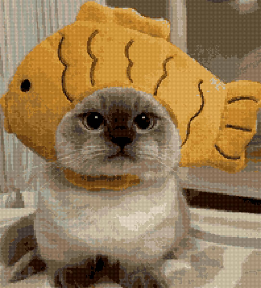 Котенок и рыбка - котик, рыбка - предпросмотр